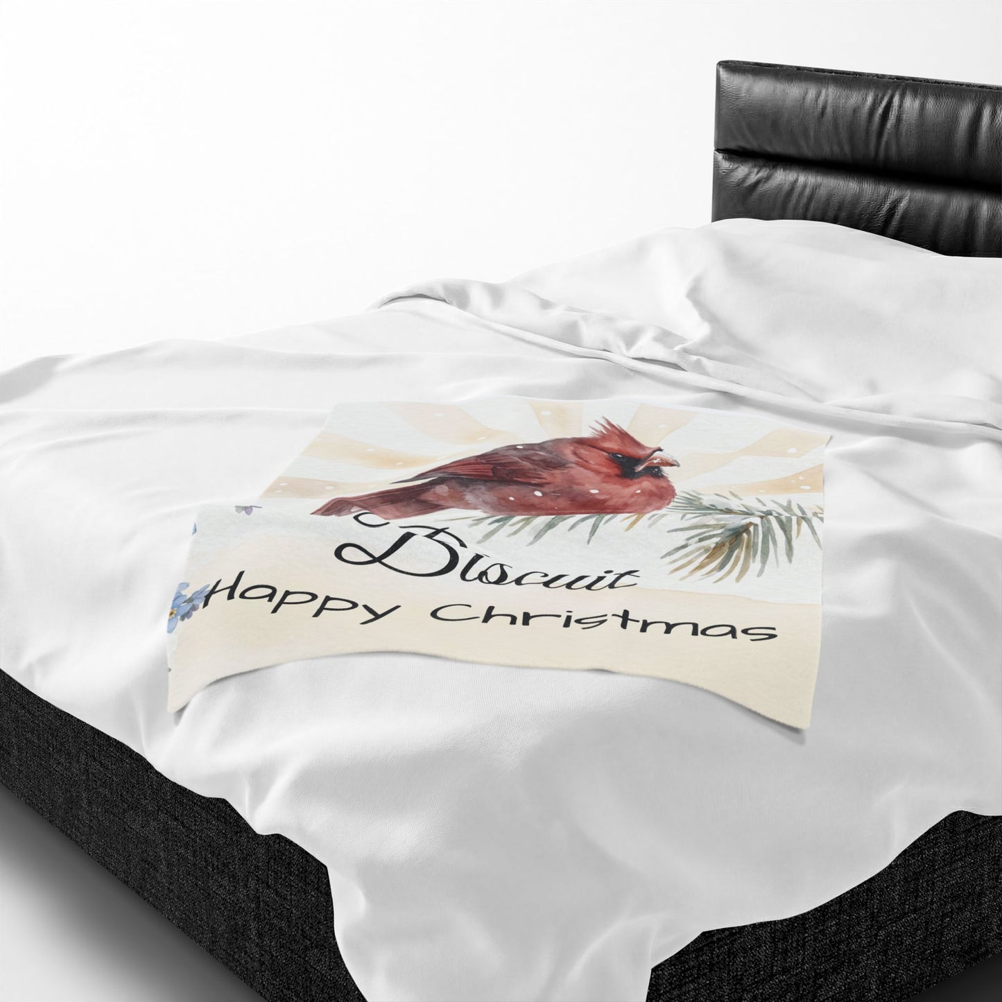 Copy of Bearded Man Portrait Velveteen Plush Blanket | Holiday Script "Happy Christmas"