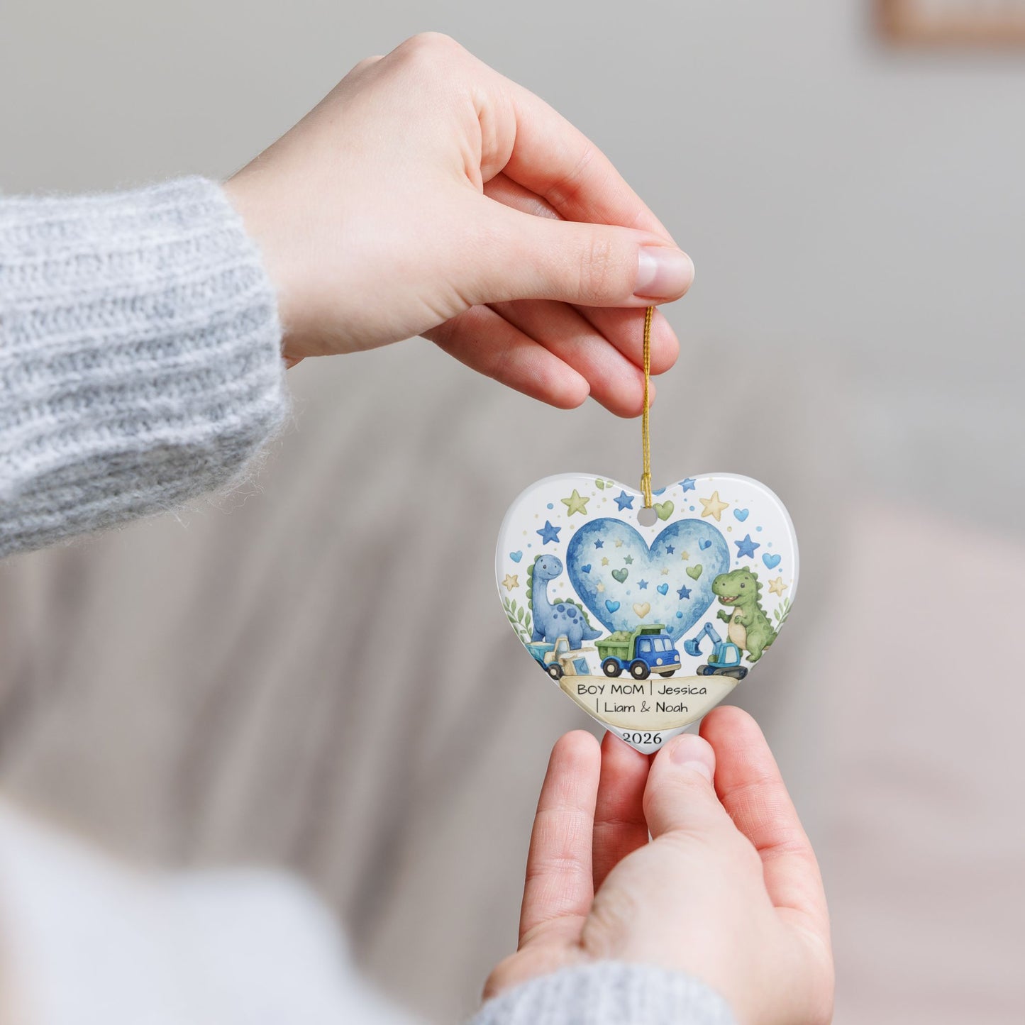 Boy Mom Christmas Ornament Personalized with Names, Ceramic Keepsake, Boy Mom Gift, Mother of Boys Gift 2026
