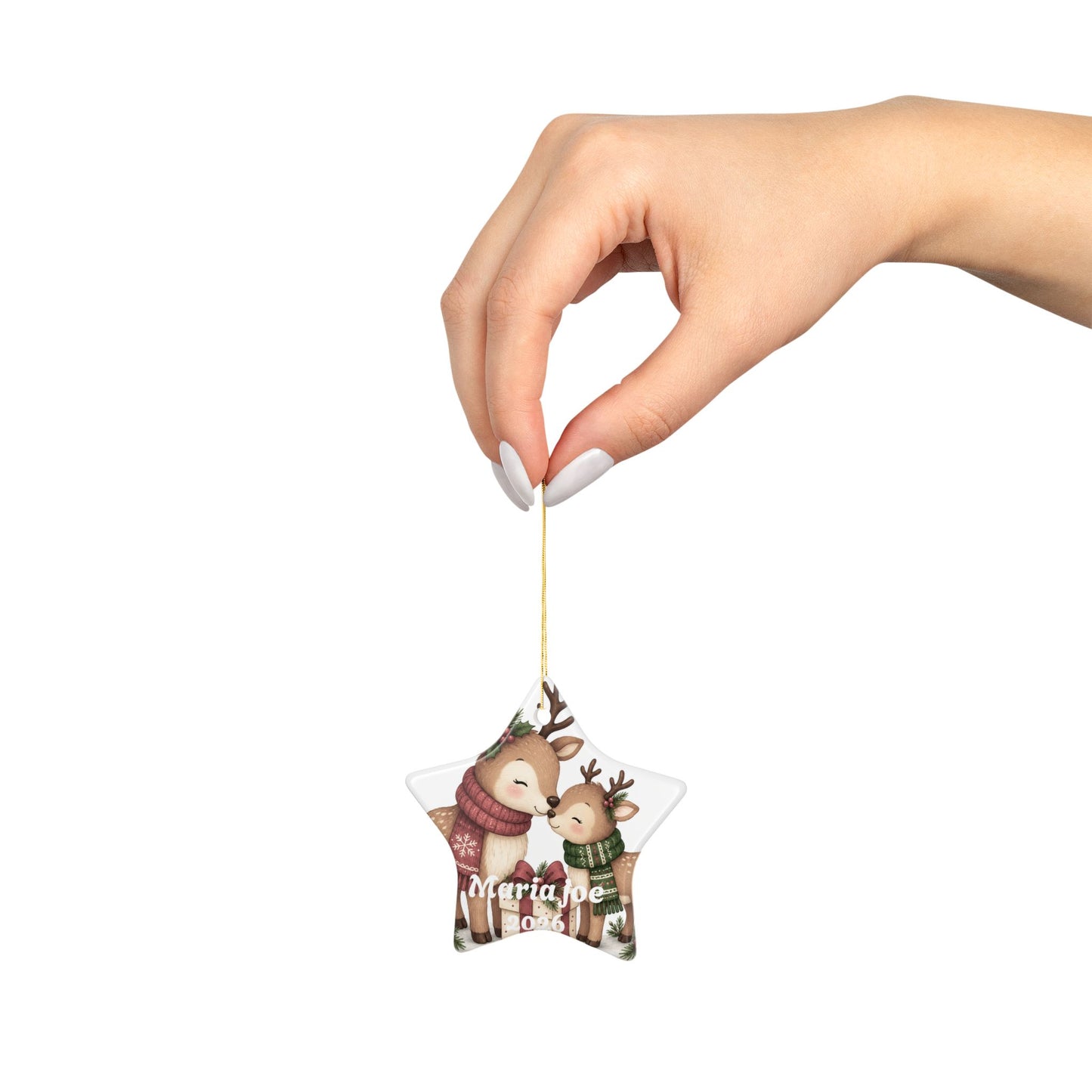 Mama and Baby Reindeer Ceramic Ornament | Christmas Tree Decoration