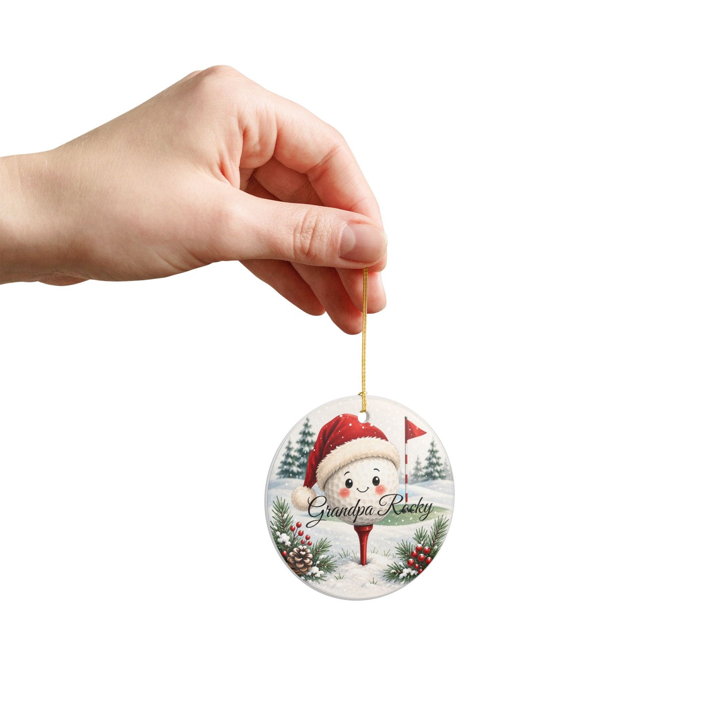 Santa Golf Ball Ornament | Ceramic Heart Ornament, Personalized Grandpa