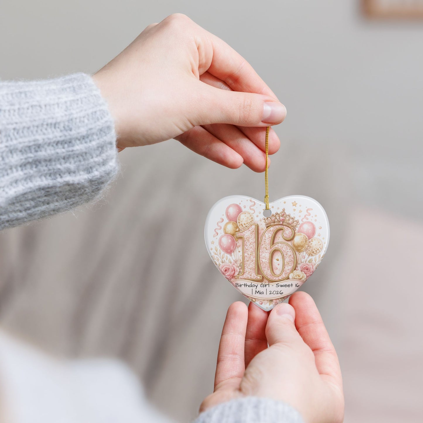 Sweet 16 Birthday Girl Ornament Personalized with Name Year, Ceramic Keepsake, 16th Birthday Gift for Her 2026