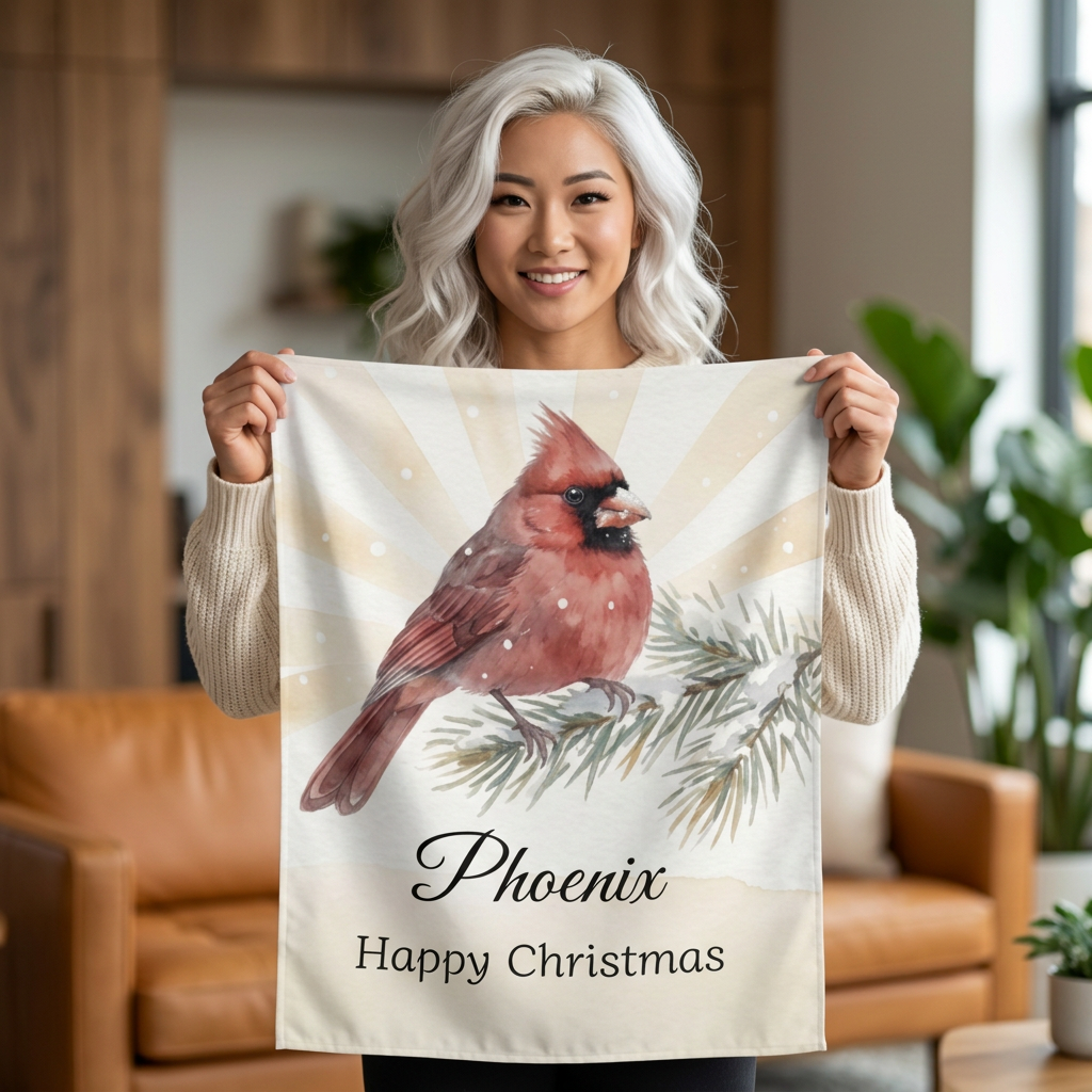Cardinal Bird Phoenix Happy Christmas Tapestry | Holiday Wall Hanging