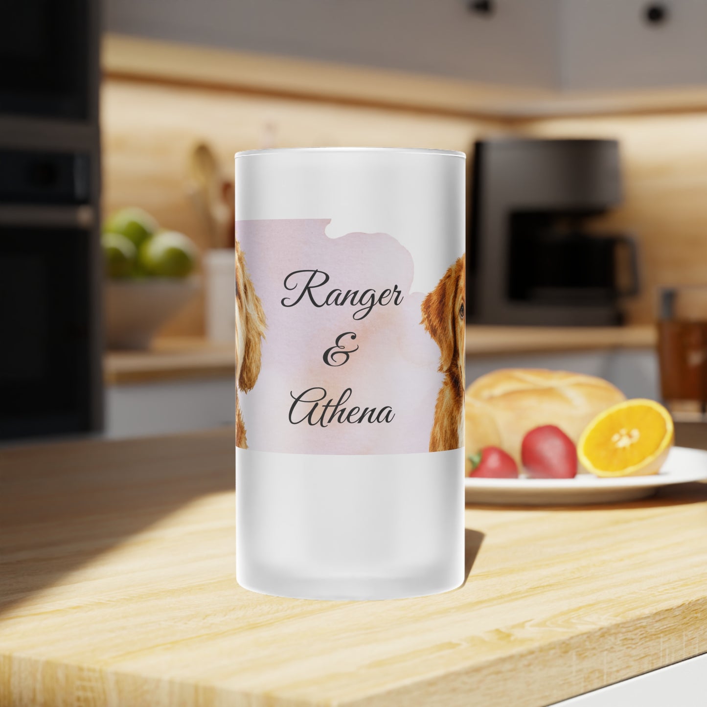 Personalized Dog Portraits Ranger & Athena Frosted Glass Beer Mug | Custom Pet Photo Stein
