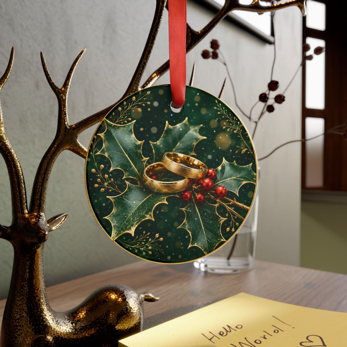 Thankful Holly Wreath Acrylic Ornament | Personalized Family Name 2026