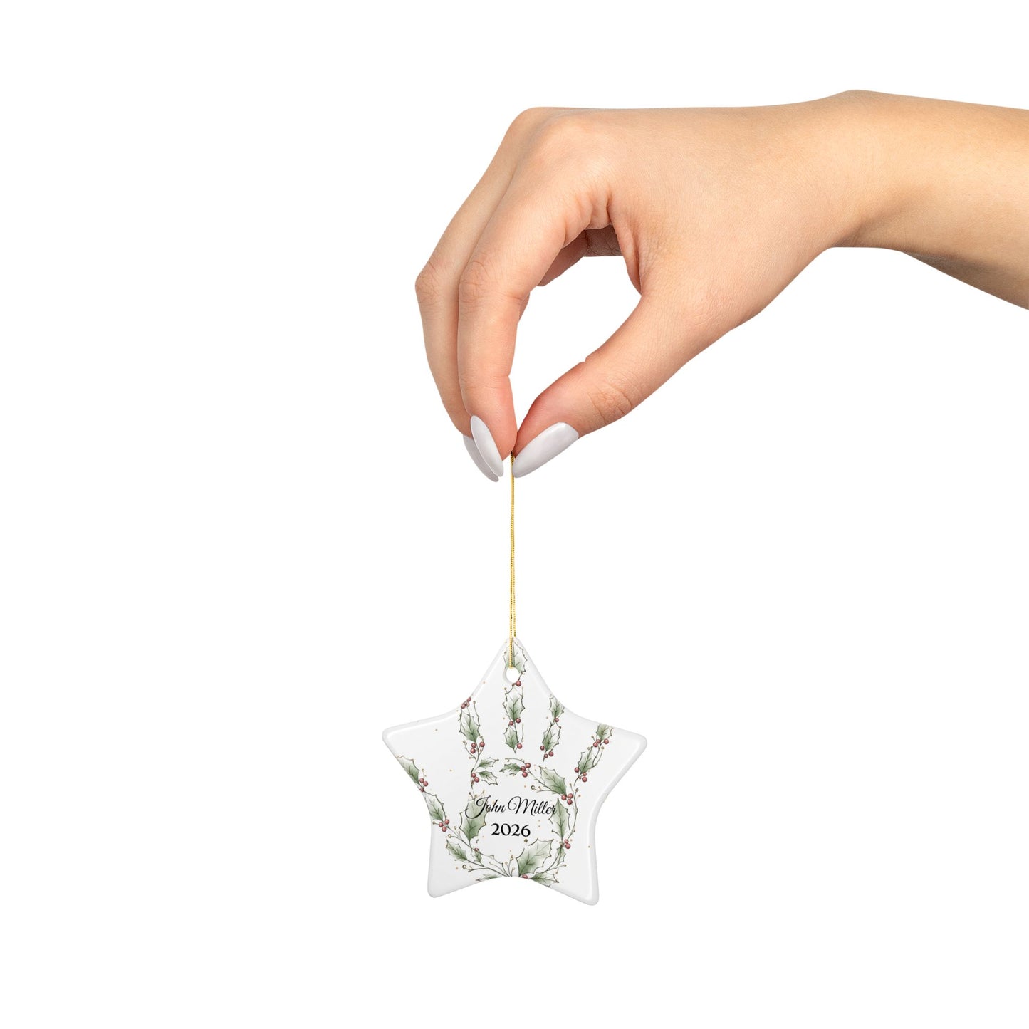 Holly Handprint Christmas Ornament | Ceramic Ornament