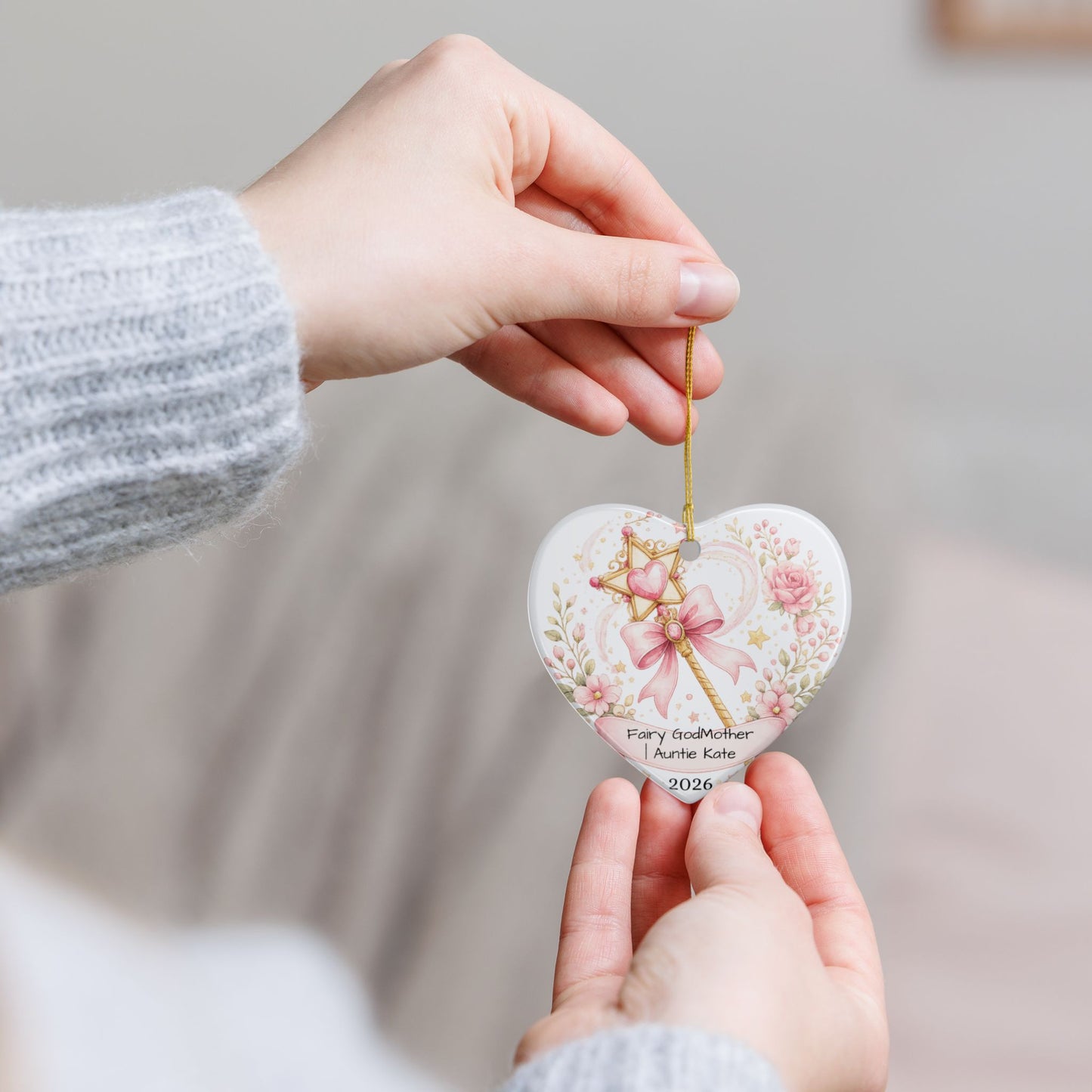 Fairy Godmother Christmas Ornament Personalized, Cute Ceramic Keepsake with Name, Whimsical Godmother Gift 2026