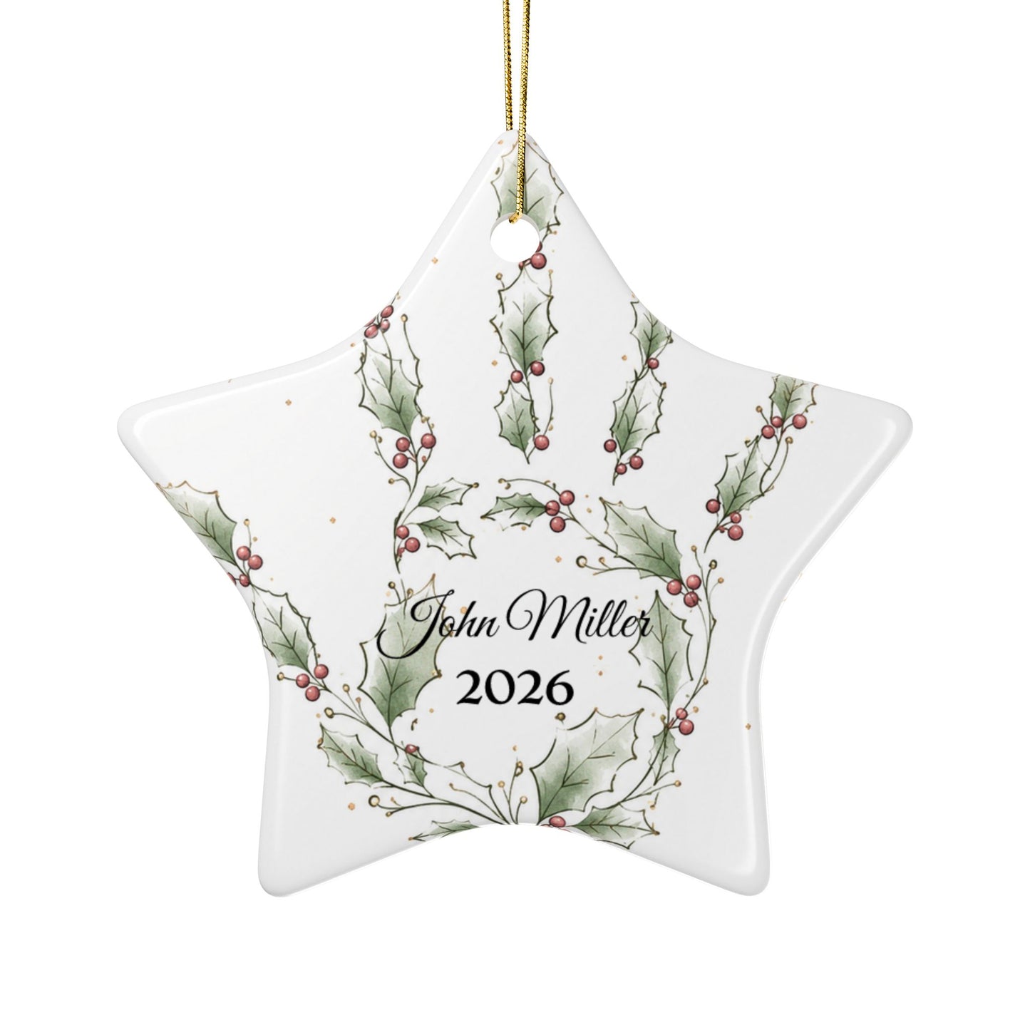 Holly Handprint Christmas Ornament | Ceramic Ornament