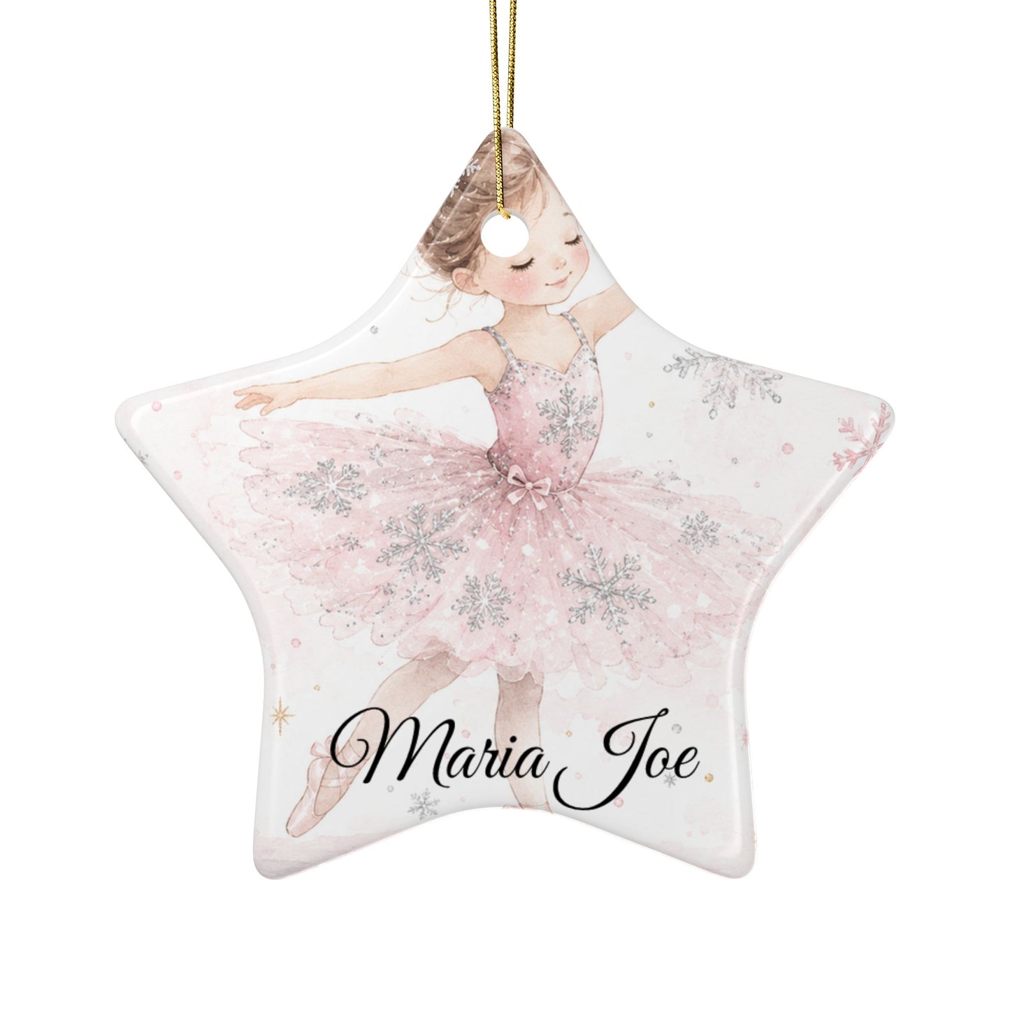 Ballet Ballerina with Snowflakes Ceramic Ornament | Two-Sided