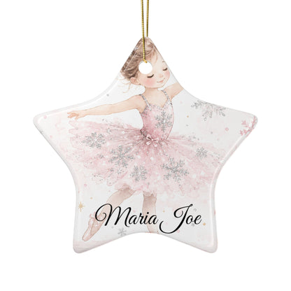 Ballet Ballerina with Snowflakes Ceramic Ornament | Two-Sided