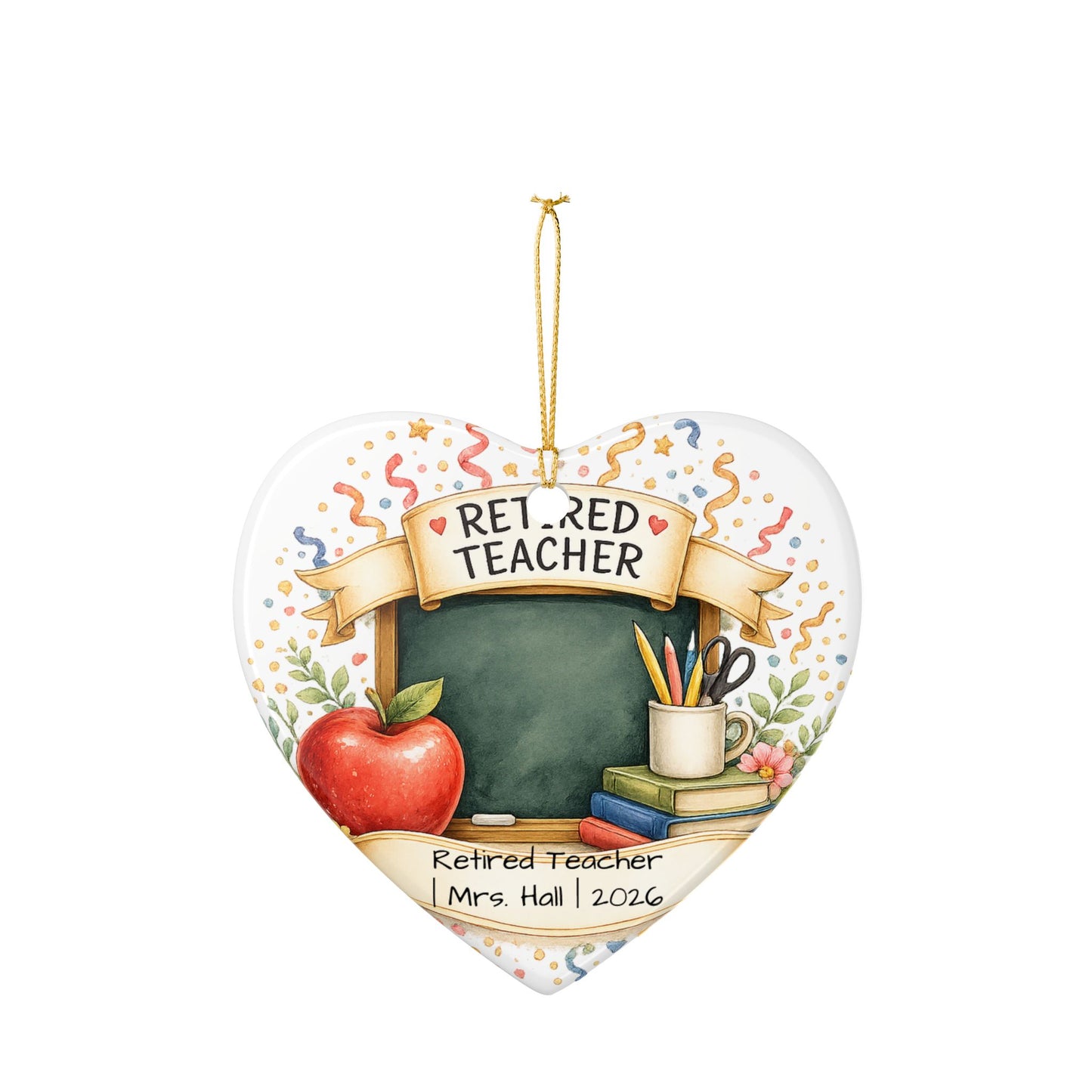 Retired Teacher Christmas Ornament 2026 Personalized, Ceramic Keepsake with Name, Teacher Retirement Gift 2026