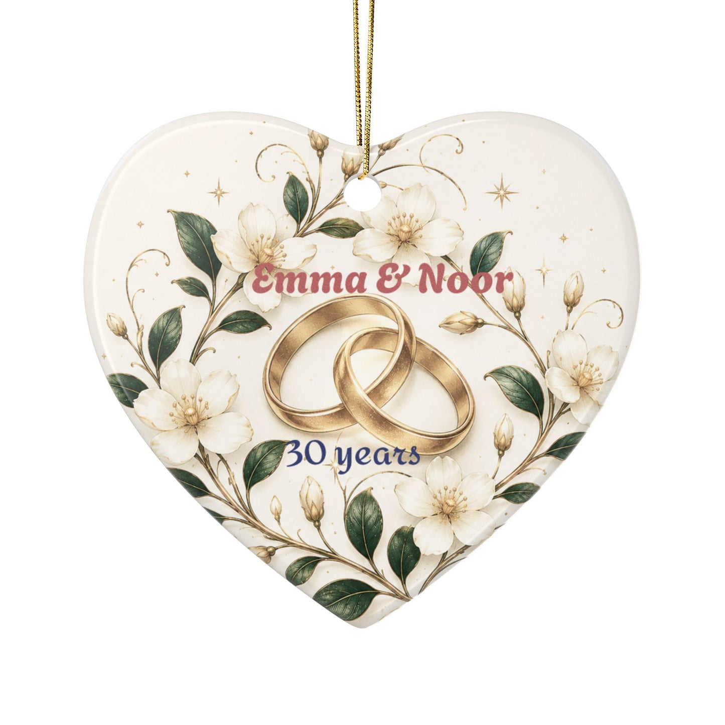 Wedding Rings Floral Ornament | Anniversary 30 Years, Personalized Names