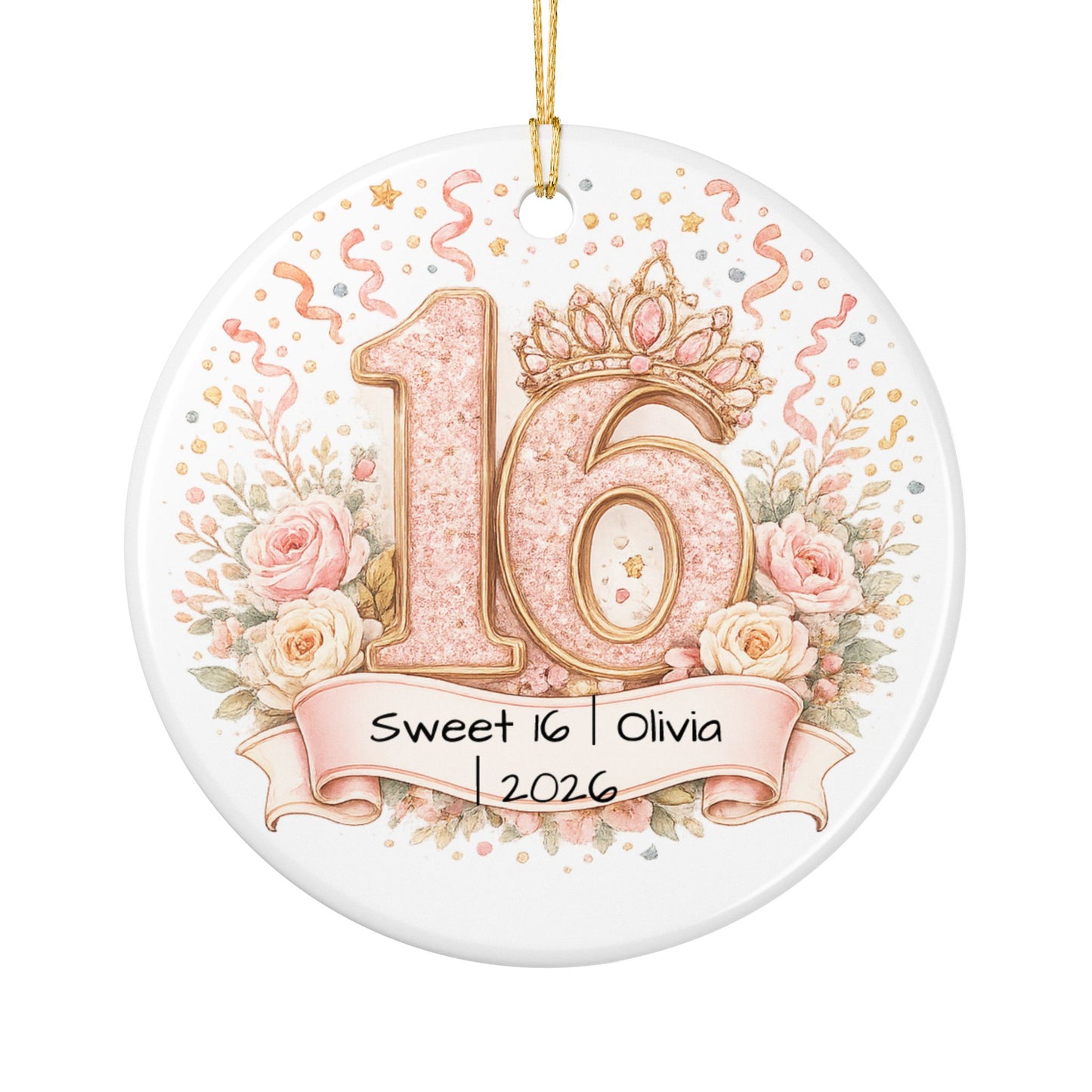 Sweet 16 Christmas Ornament Personalized with Name Year, Ceramic Birthday Keepsake, 16th Birthday Gift for Teen Girl