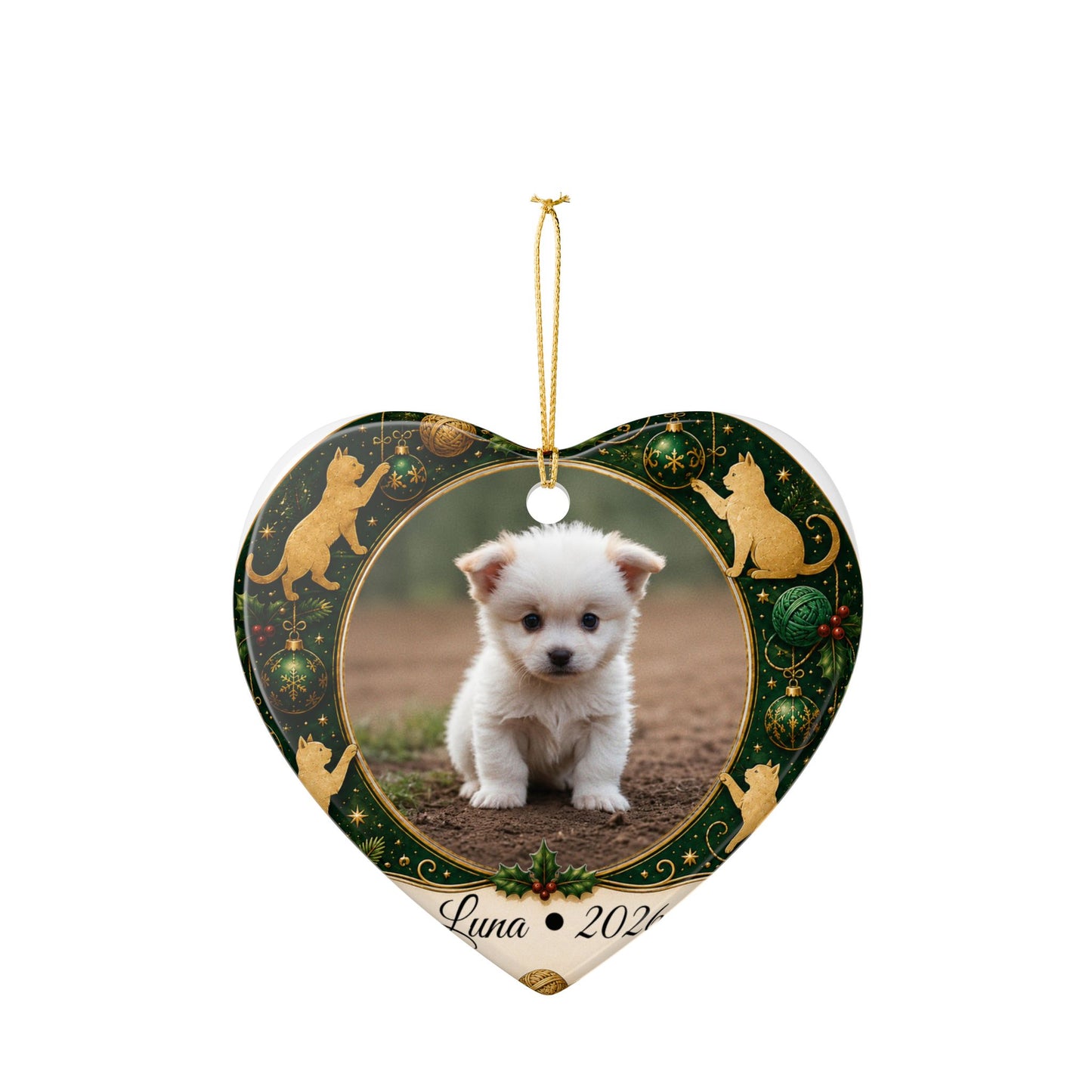 Personalized Puppy Photo Ornament, Ceramic Christmas Ornament | Cat Motif