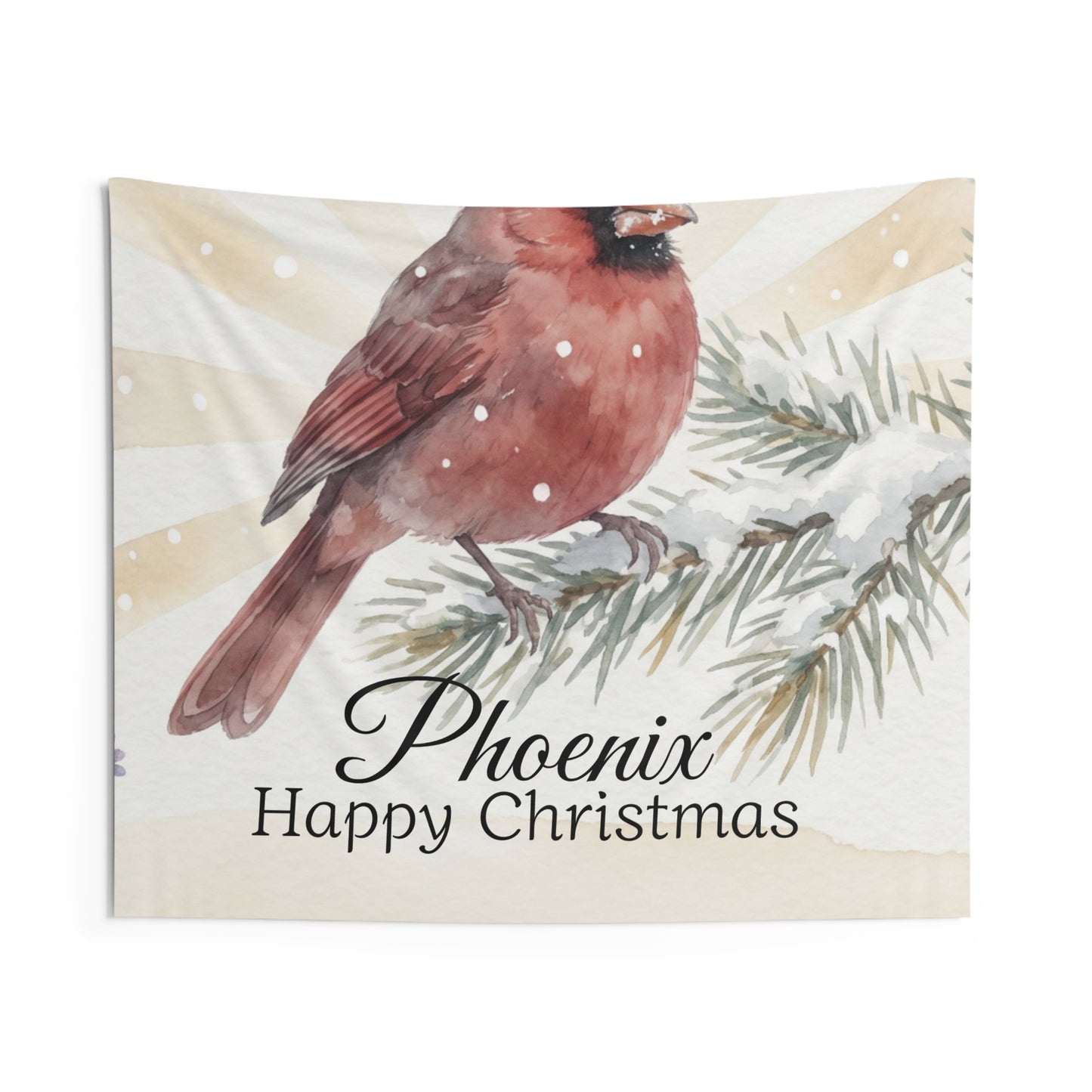 Cardinal Bird Phoenix Happy Christmas Tapestry | Holiday Wall Hanging