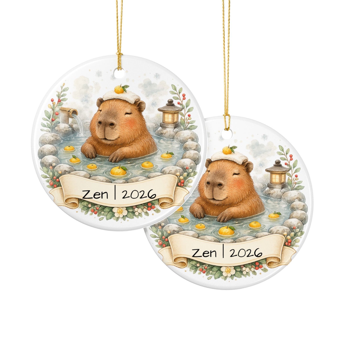 Capybara Hot Spring Christmas Ornament Personalized, Cute Ceramic Keepsake with Name, Relaxing Capybara Gift 2026