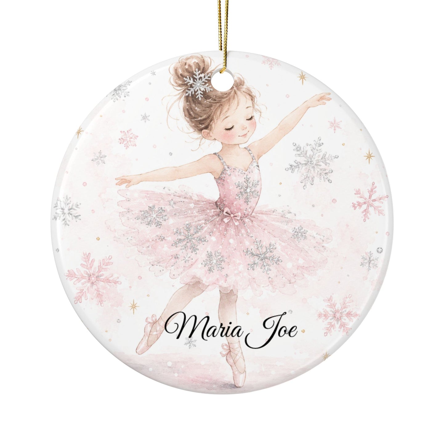 Ballet Ballerina with Snowflakes Ceramic Ornament | Two-Sided