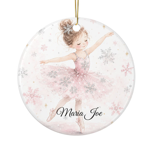 Ballet Ballerina with Snowflakes Ceramic Ornament | Two-Sided