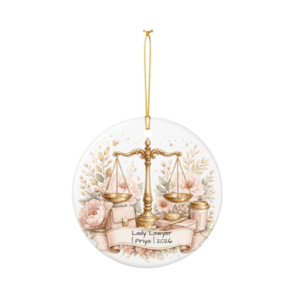 Female Lawyer Christmas Ornament Personalized with Name, Ceramic Keepsake, Lady Lawyer Attorney Gift for Her 2026