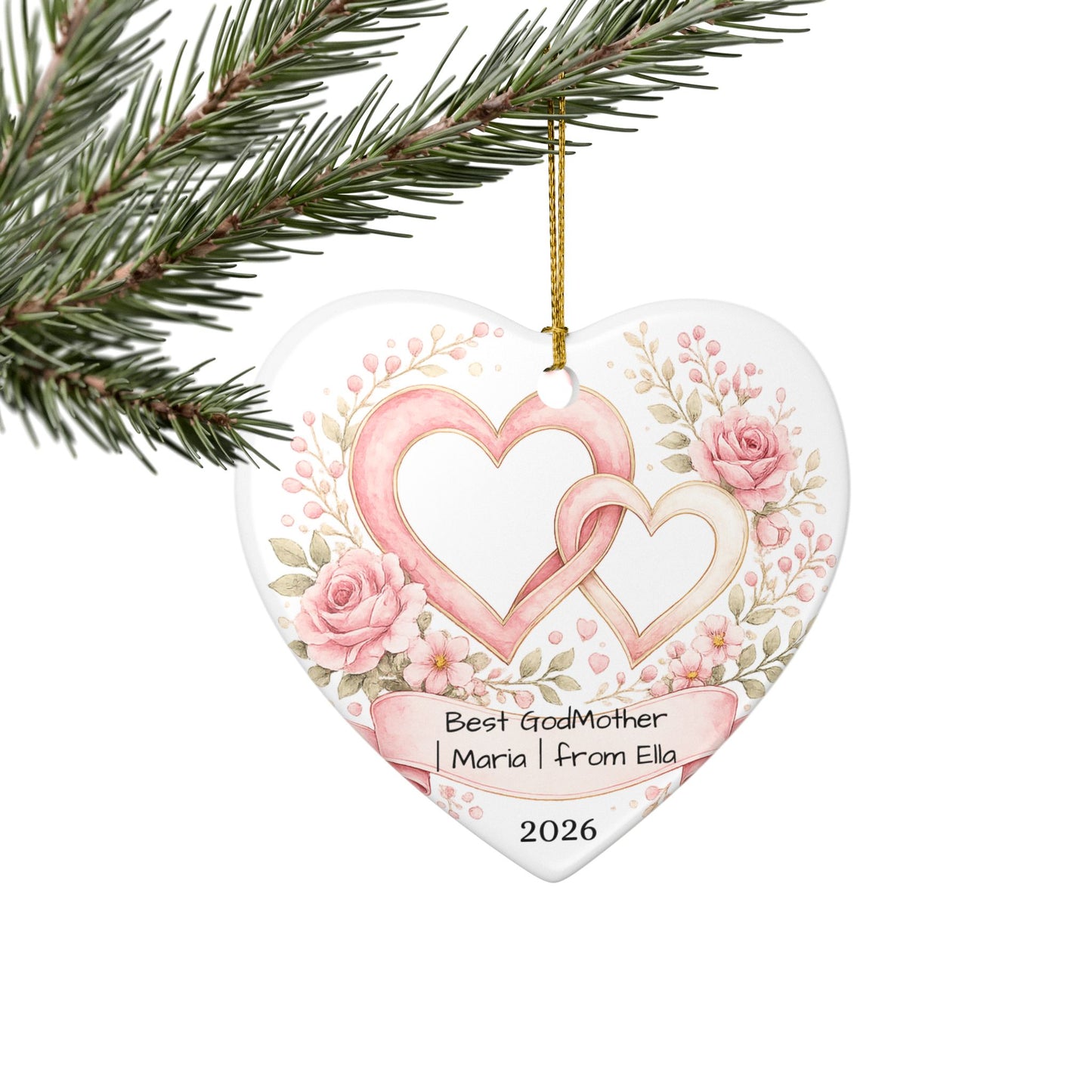 Godmother Christmas Ornament Personalized, Ceramic Keepsake with Name, Gift for Godmother from Godchild 2026