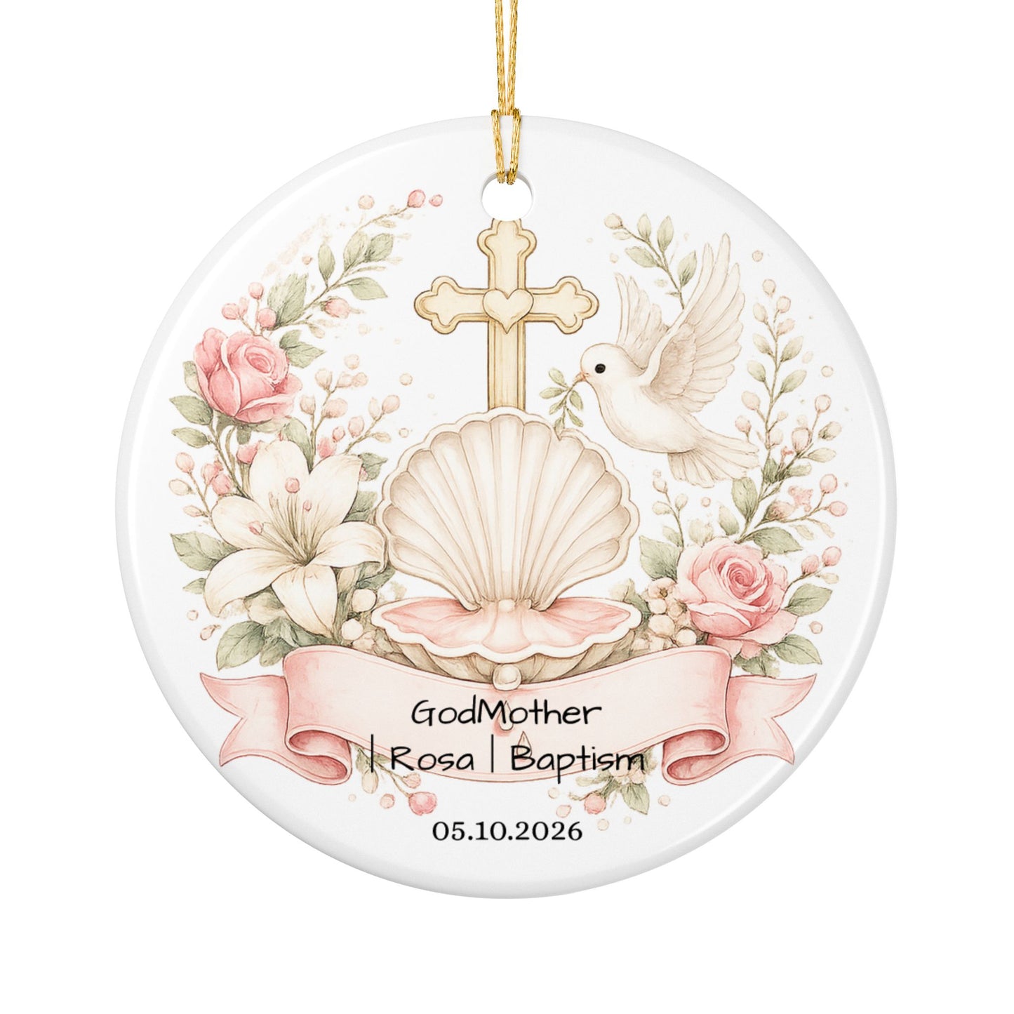 Baptism Godmother Ornament Personalized, Ceramic Christening Keepsake with Name Date, Godmother Baptism Gift 2026