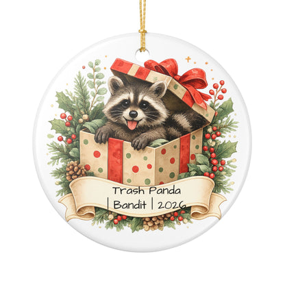 Trash Panda Christmas Ornament Personalized with Name, Funny Cute Ceramic Keepsake, Raccoon Lover Gift 2026