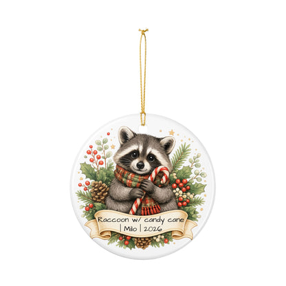 Raccoon with Candy Cane Christmas Ornament Personalized, Cute Ceramic Keepsake with Name, Raccoon Lover Gift 2026