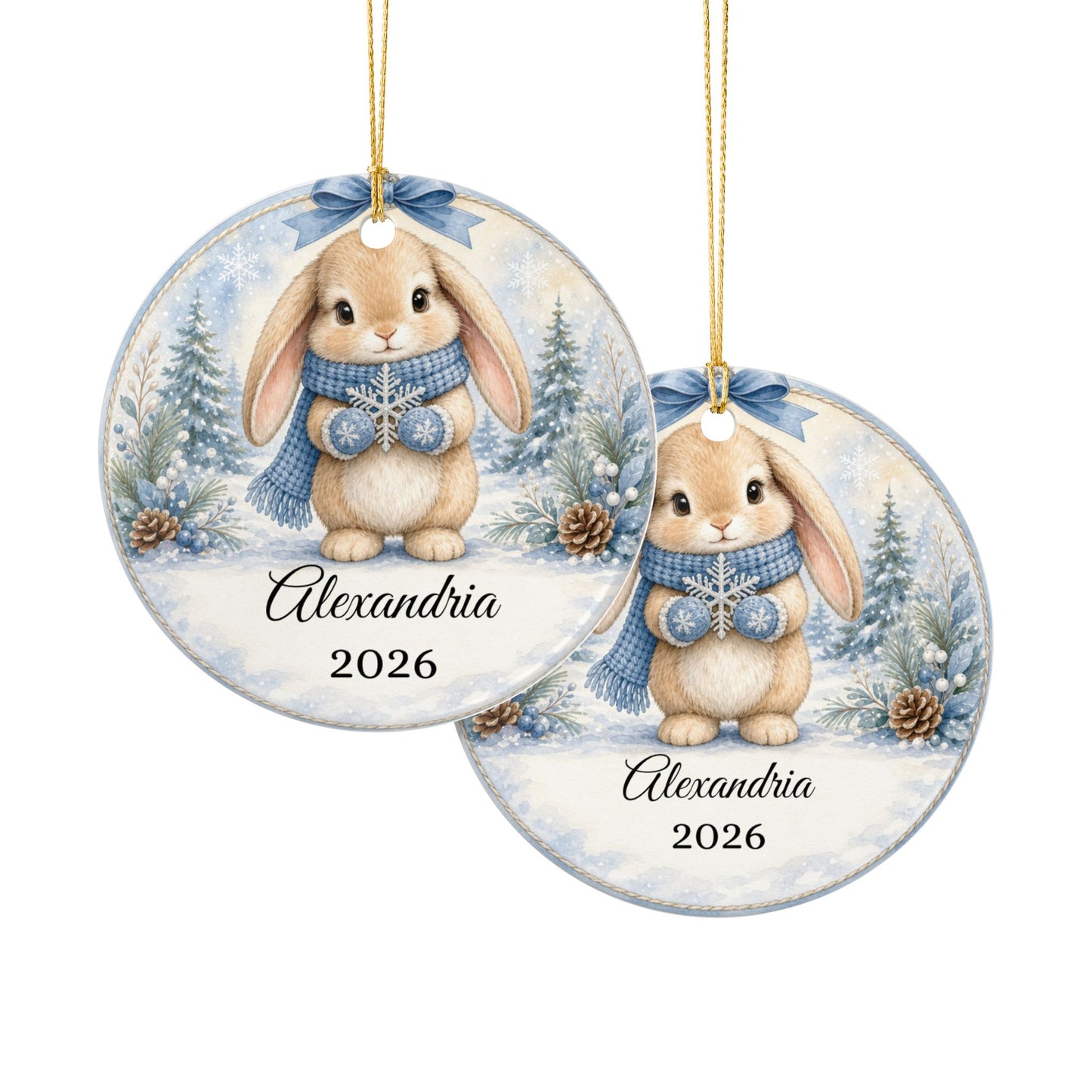 Baby Boy First Christmas Ornament Personalized, Blue Bunny Keepsake with Name 2026, New Baby Boy Gift, Grandson Ornament