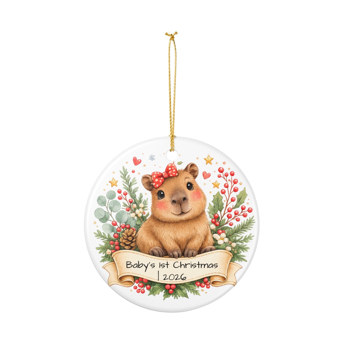 Baby Capybara Christmas Ornament Personalized with Name, Cute Ceramic Keepsake, Kids Capybara Lover Gift 2026