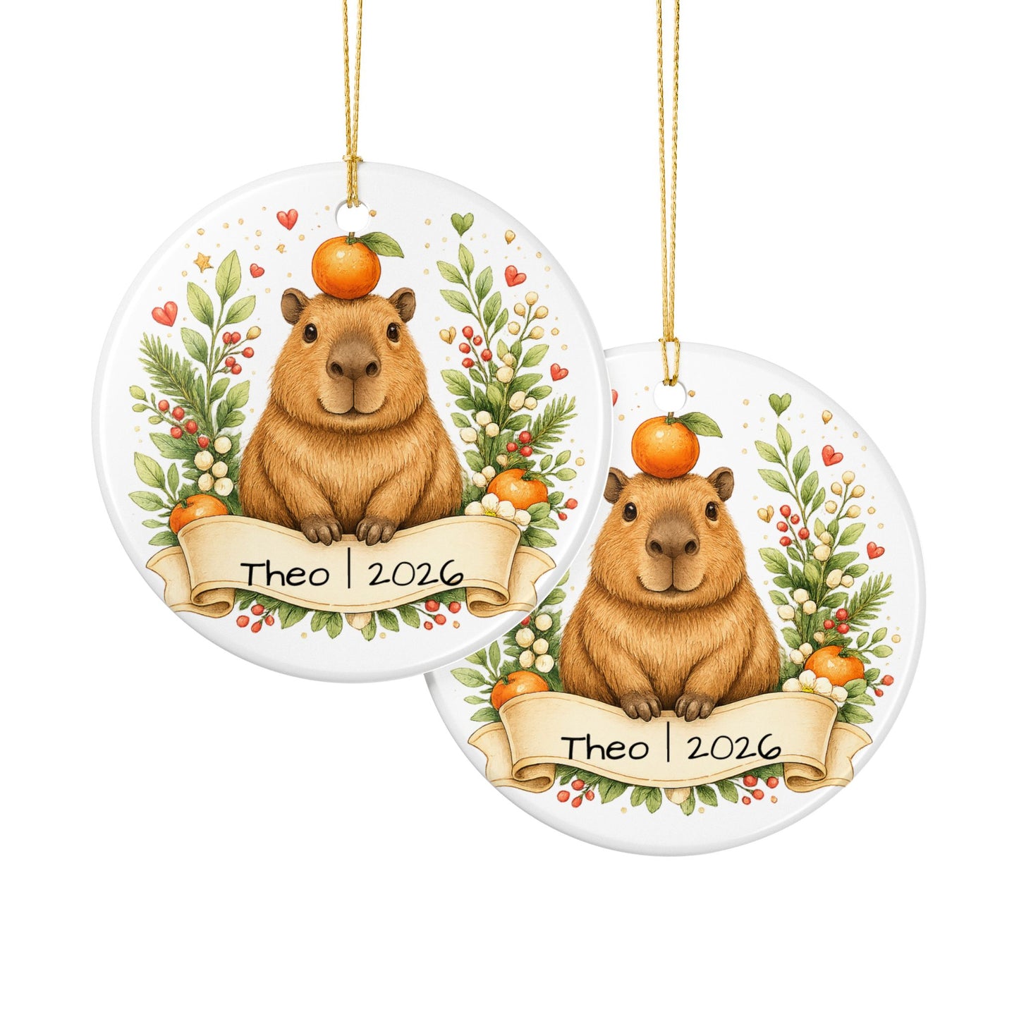 Capybara with Orange Christmas Ornament Personalized, Cute Ceramic Keepsake with Name, Funny Capybara Gift 2026