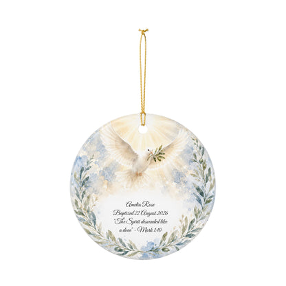 Dove Baptism Ornament Personalized, Holy Spirit Christening Keepsake with Name, Ceramic Baby Dedication Gift, Godparent Gift from Godchild