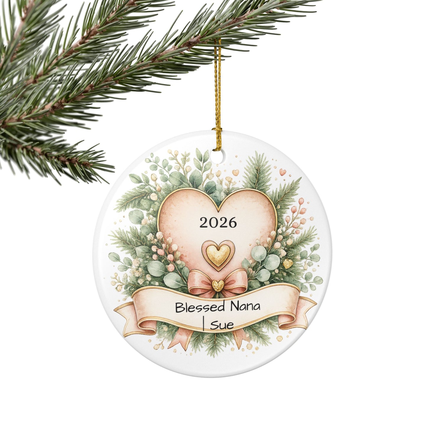 Blessed Nana Christmas Ornament Personalized with Name, Floral Ceramic Keepsake, Gift for Nana Grandma 2026