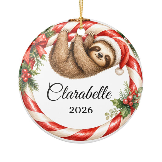 Baby First Christmas Ornament Personalized, Sloth Candy Cane Keepsake with Name 2026, Funny New Baby Gift Ornament