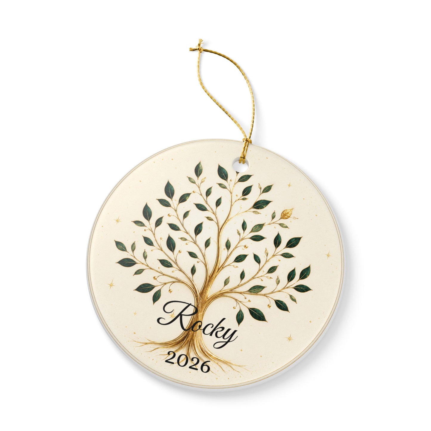 Gold Olive Tree with Name & Year Ceramic Ornament | Heart Ornament