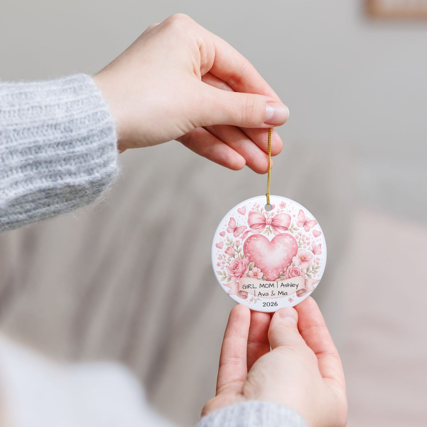 Girl Mom Christmas Ornament Personalized with Names, Ceramic Keepsake, Girl Mom Gift, Mother of Girls Gift 2026