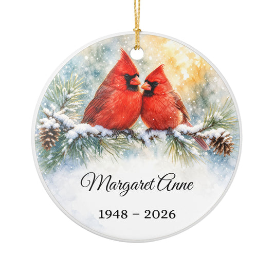 Memorial Ornament Personalized, Cardinal Pair Remembrance Keepsake with Name, Loss of Parents Loved One Sympathy Gift