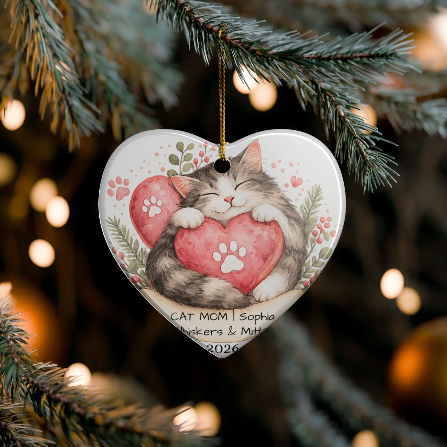 Cat Mom Christmas Ornament Personalized with Name, Ceramic Keepsake, Cat Mom Gift, Gift for Cat Lover Her 2026