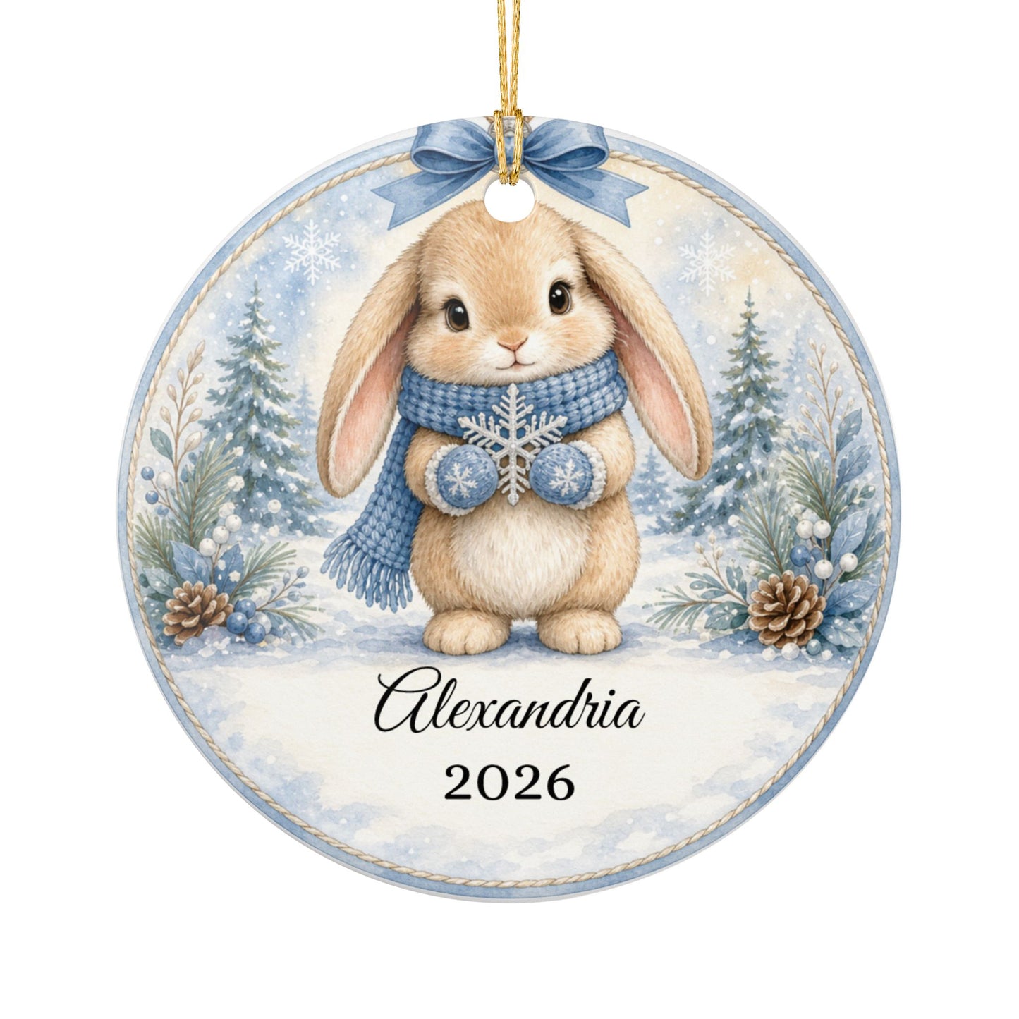 Baby Boy First Christmas Ornament Personalized, Blue Bunny Keepsake with Name 2026, New Baby Boy Gift, Grandson Ornament