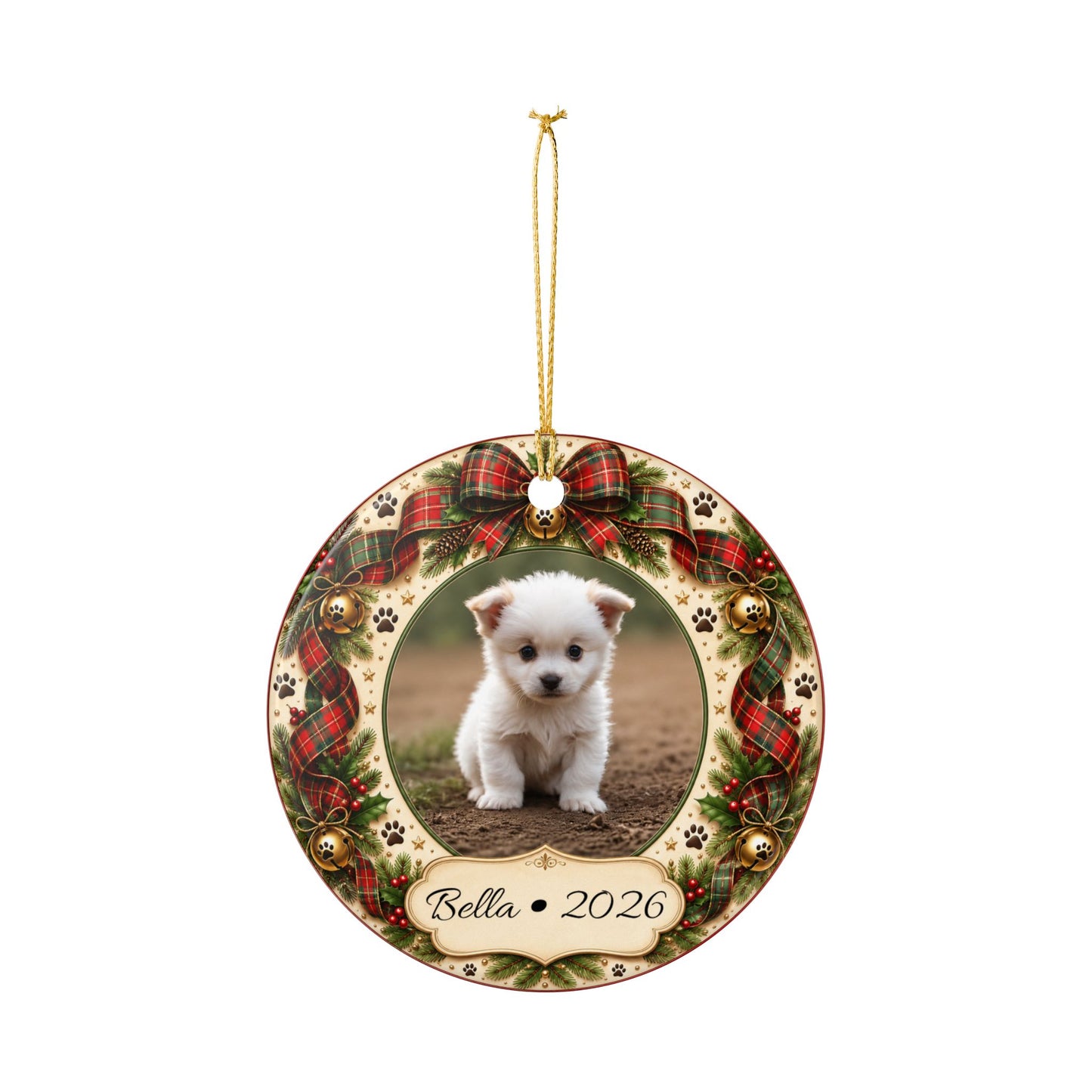Personalized Puppy Photo 2026 Ceramic Ornament | Christmas Pet Keepsake