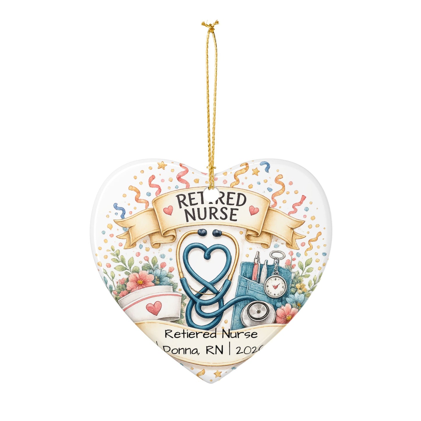 Retired Nurse Christmas Ornament 2026 Personalized, Ceramic Keepsake with Name, Nurse Retirement Gift, RN Gift