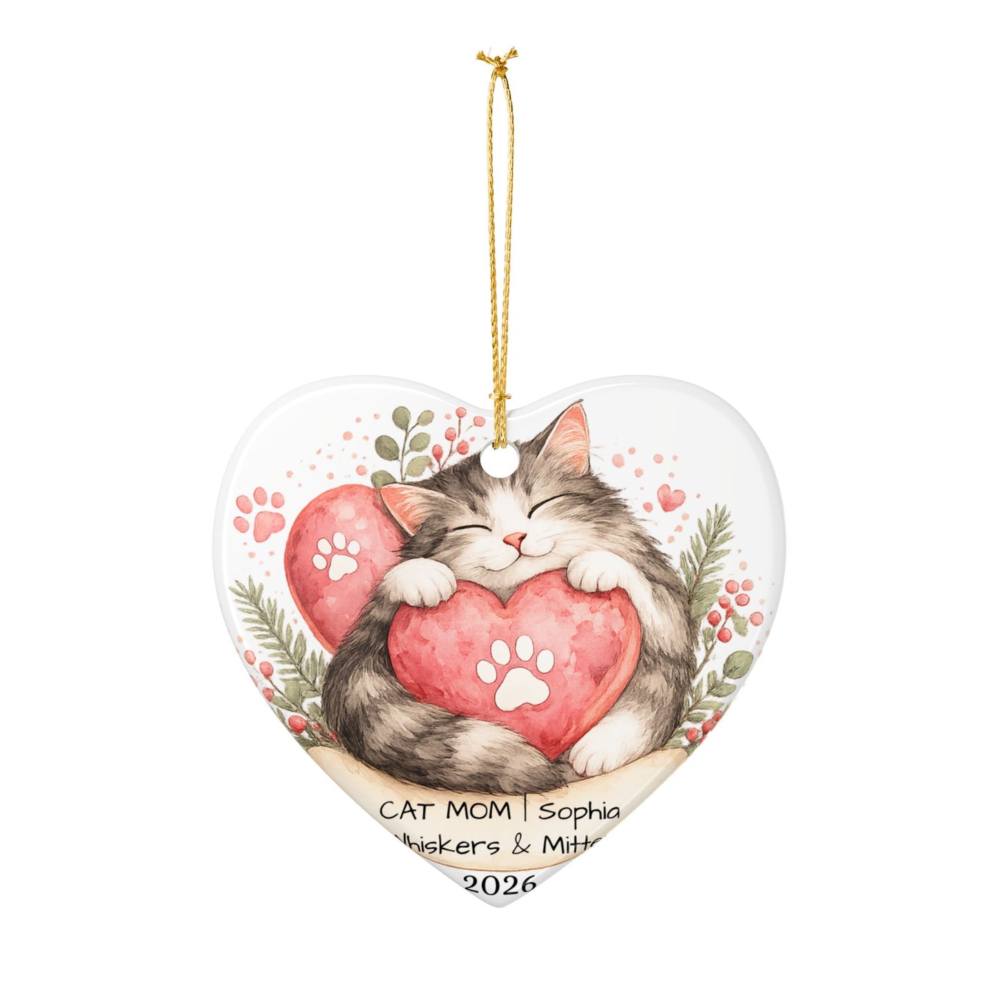 Cat Mom Christmas Ornament Personalized with Name, Ceramic Keepsake, Cat Mom Gift, Gift for Cat Lover Her 2026