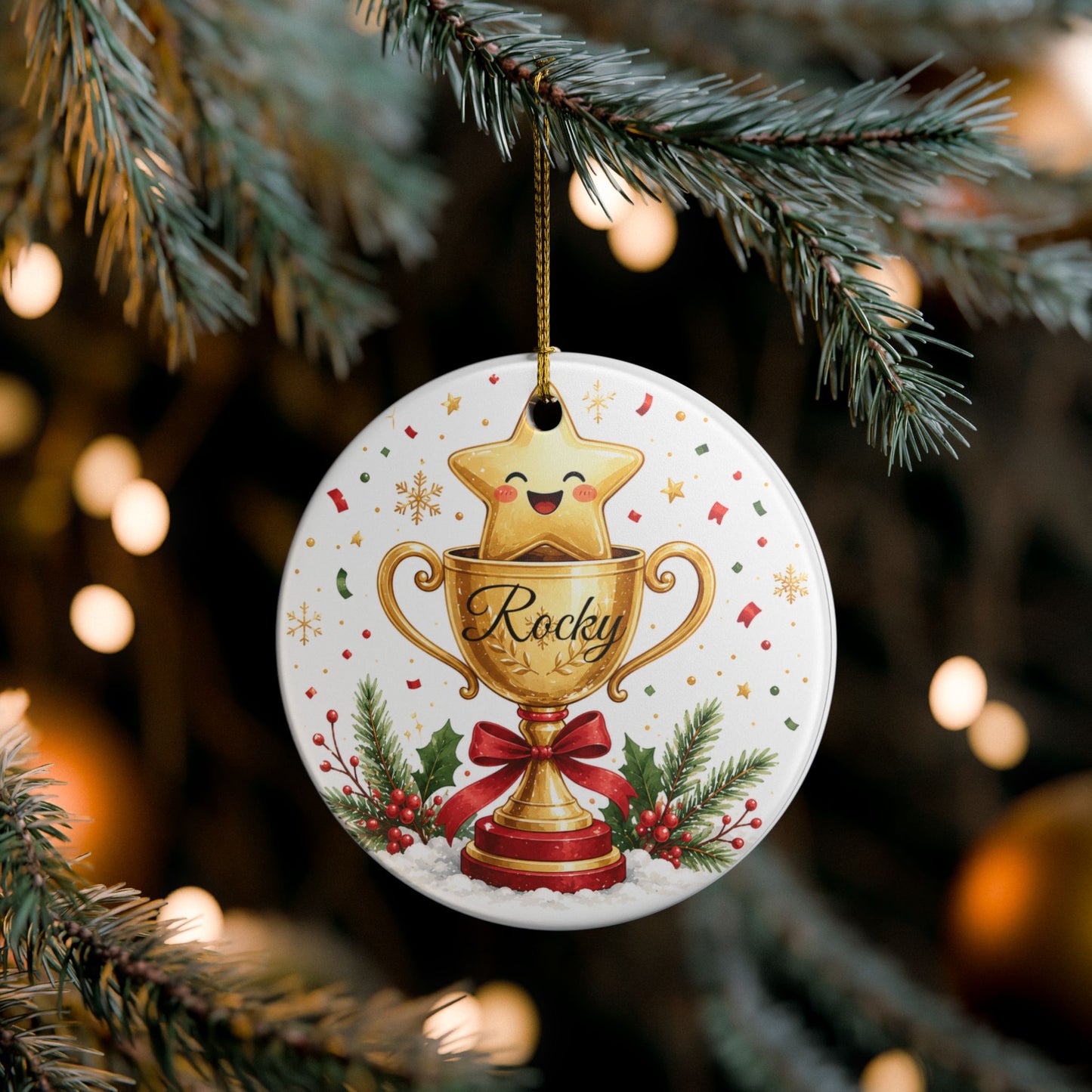 Cute Trophy Star Christmas ornament | Ceramic Ornament