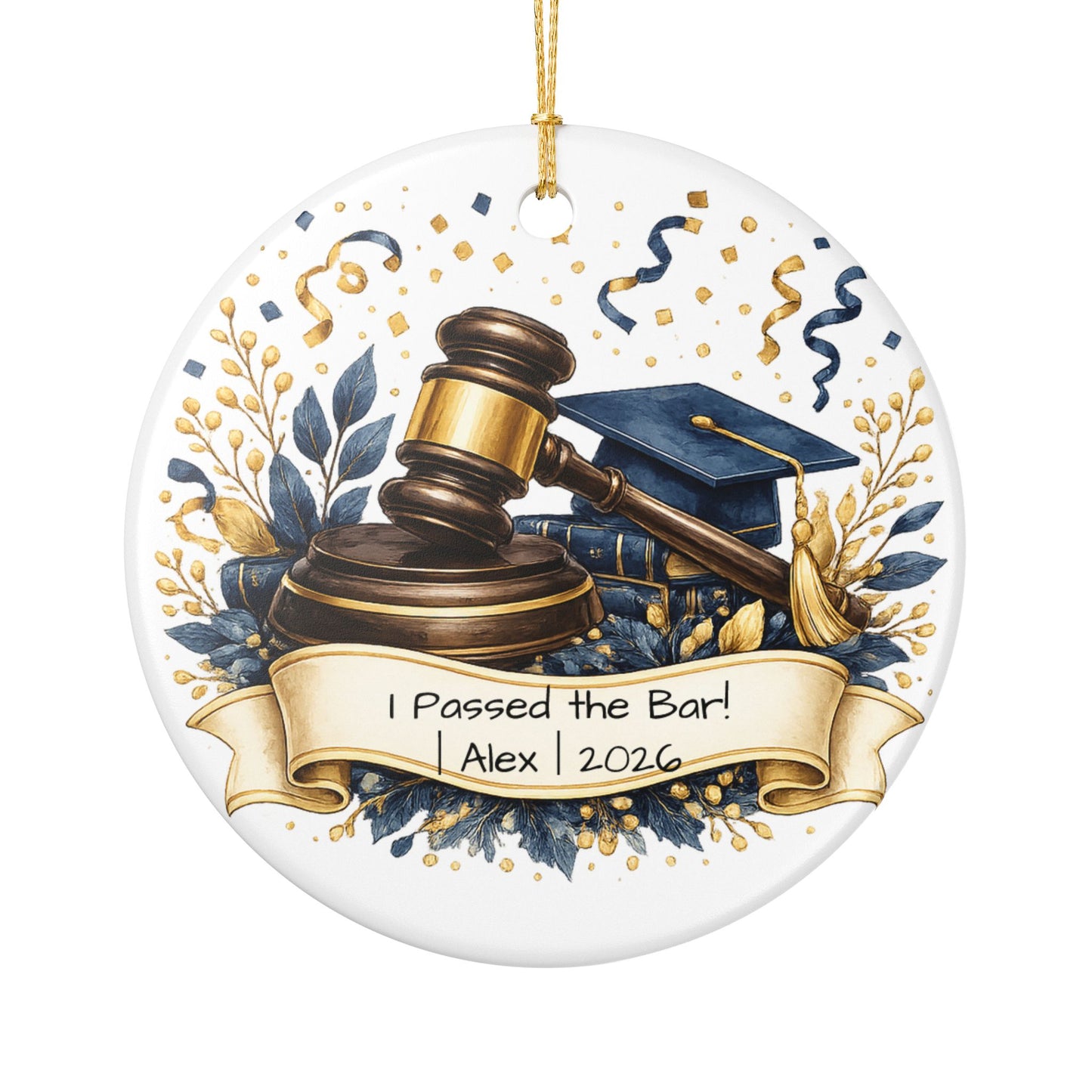 Passed the Bar Ornament 2026 Personalized, Ceramic Keepsake with Name, New Lawyer Gift, Bar Exam Passed Gift