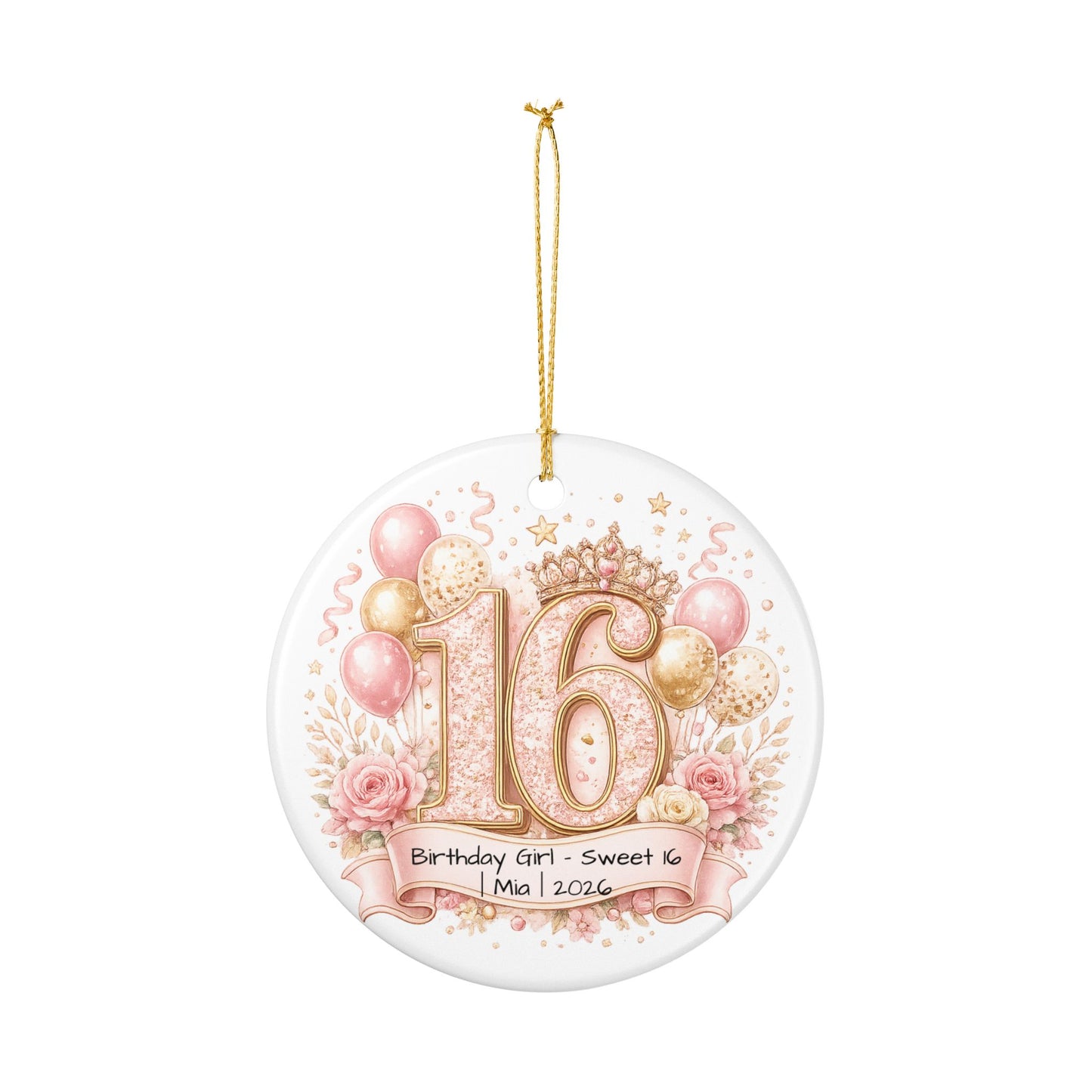 Sweet 16 Birthday Girl Ornament Personalized with Name Year, Ceramic Keepsake, 16th Birthday Gift for Her 2026