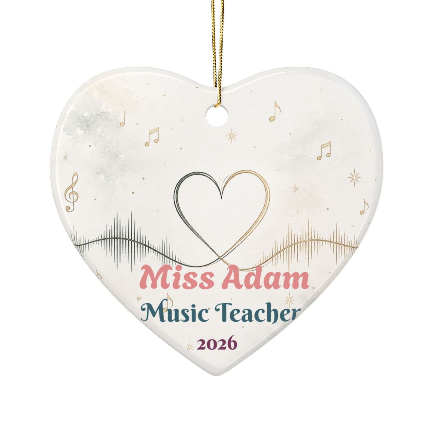 Music teacher heart waveform Ornament | Personalized Ceramic Ornament 2026