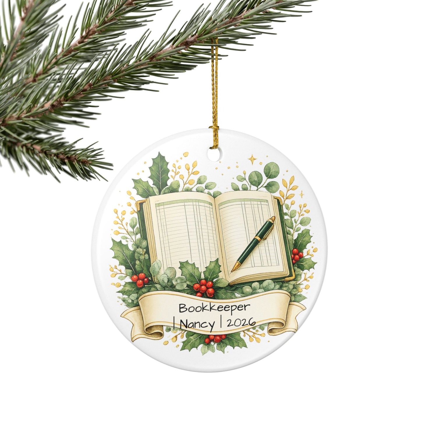 Bookkeeper Christmas Ornament Personalized with Name, Ceramic Keepsake, Bookkeeper Gift, Accounting Appreciation 2026