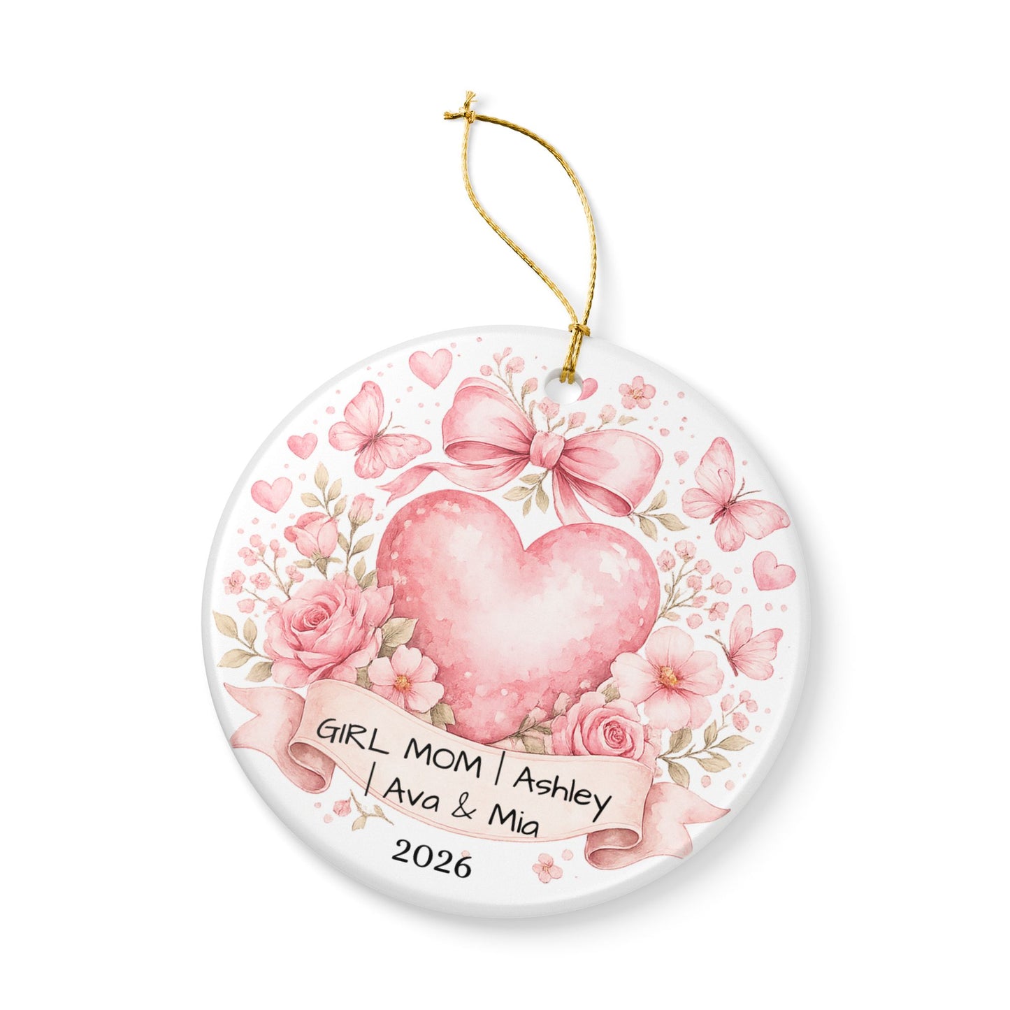 Girl Mom Christmas Ornament Personalized with Names, Ceramic Keepsake, Girl Mom Gift, Mother of Girls Gift 2026