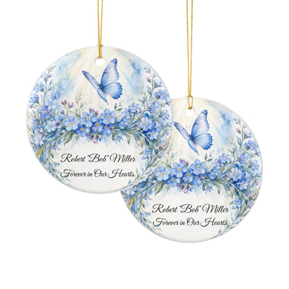Memorial Ornament Personalized with Name, Butterfly Forget Me Not Remembrance Keepsake, In Loving Memory Sympathy Gift