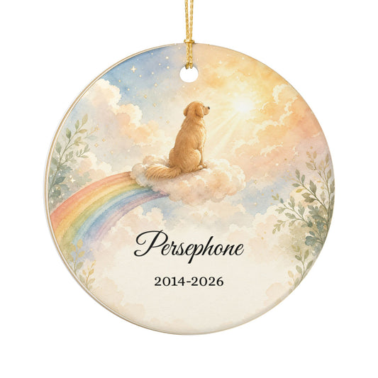Pet Memorial Ornament Personalized, Rainbow Bridge Dog Remembrance Keepsake with Name, Loss of Dog Sympathy Gift