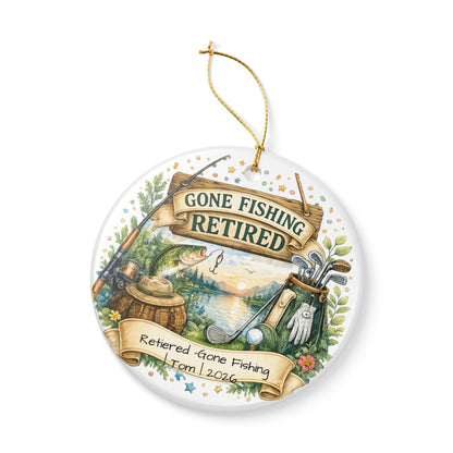 Retirement Ornament 2026 Personalized with Name, Fishing Golf Ceramic Keepsake, Retired Gift for Him, Dad Grandpa