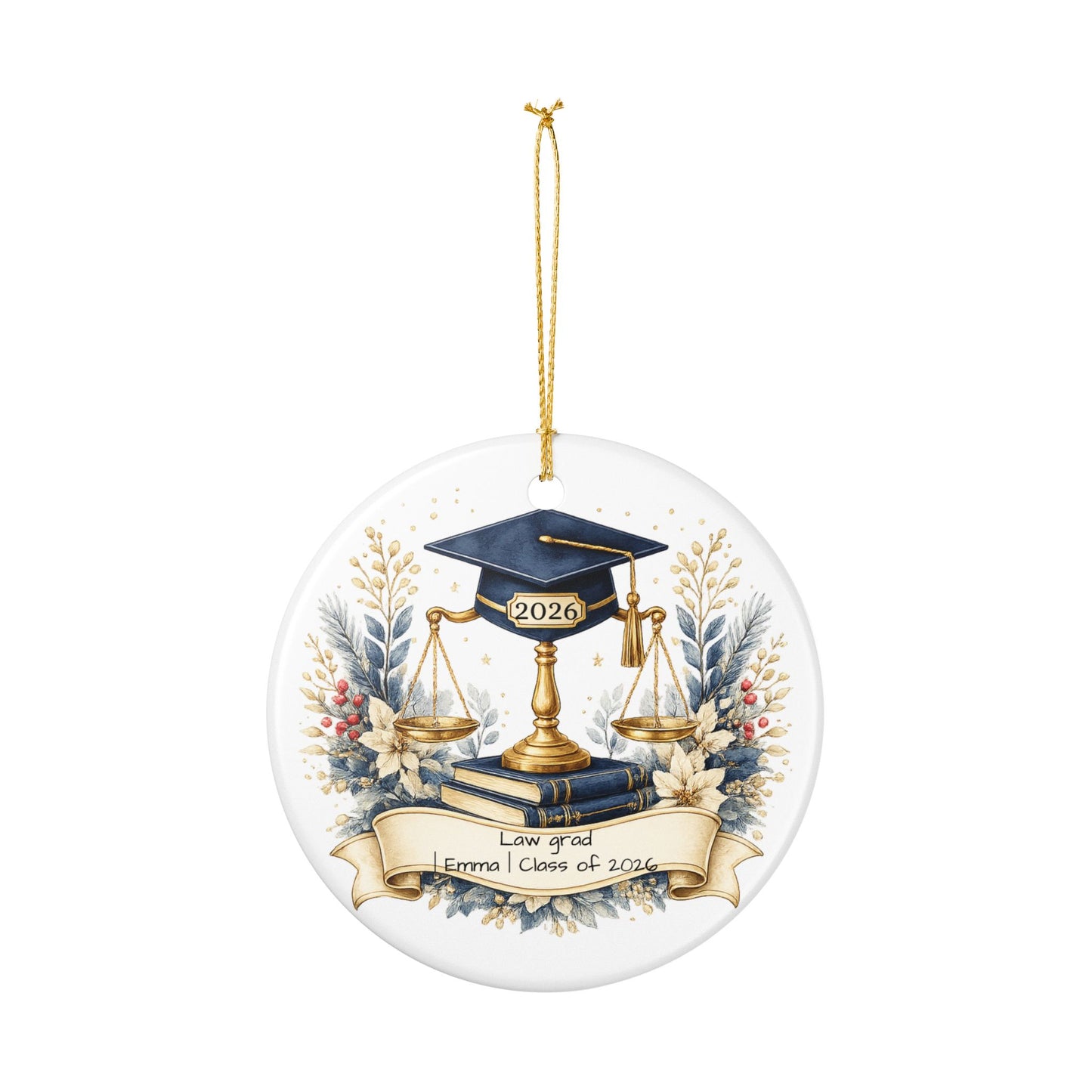 Law School Graduate Ornament 2026 Personalized, Ceramic Keepsake with Name, Law Grad Gift, Future Attorney Gift